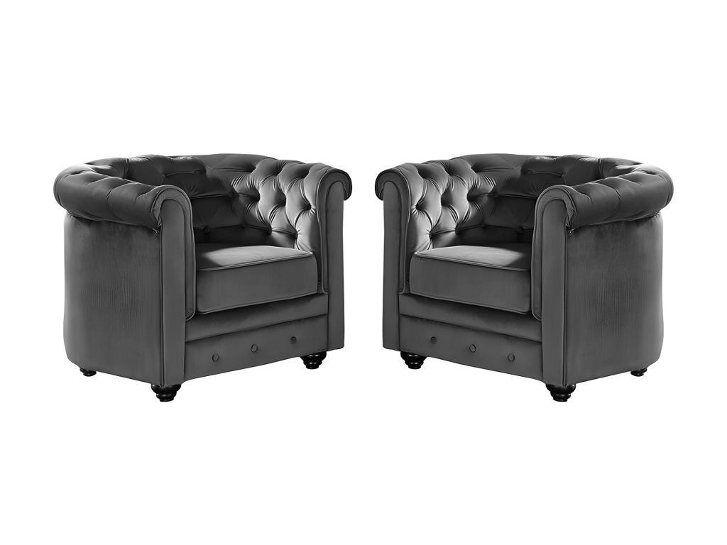 SESSEL 2er-Set - Samt - Anthrazit - CHESTERFIELD - Anthrazit, Textil (78/72/82cm) - Vente-Unique