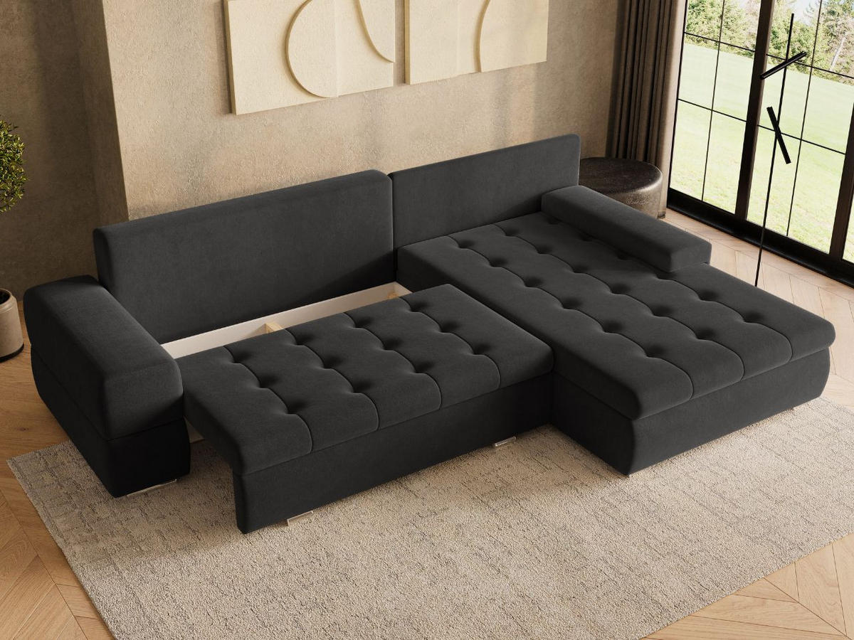 ECKSOFA Sonia Schwarz - Silberfarben/Schwarz, Holz/Textil (310/210cm) - Graingold