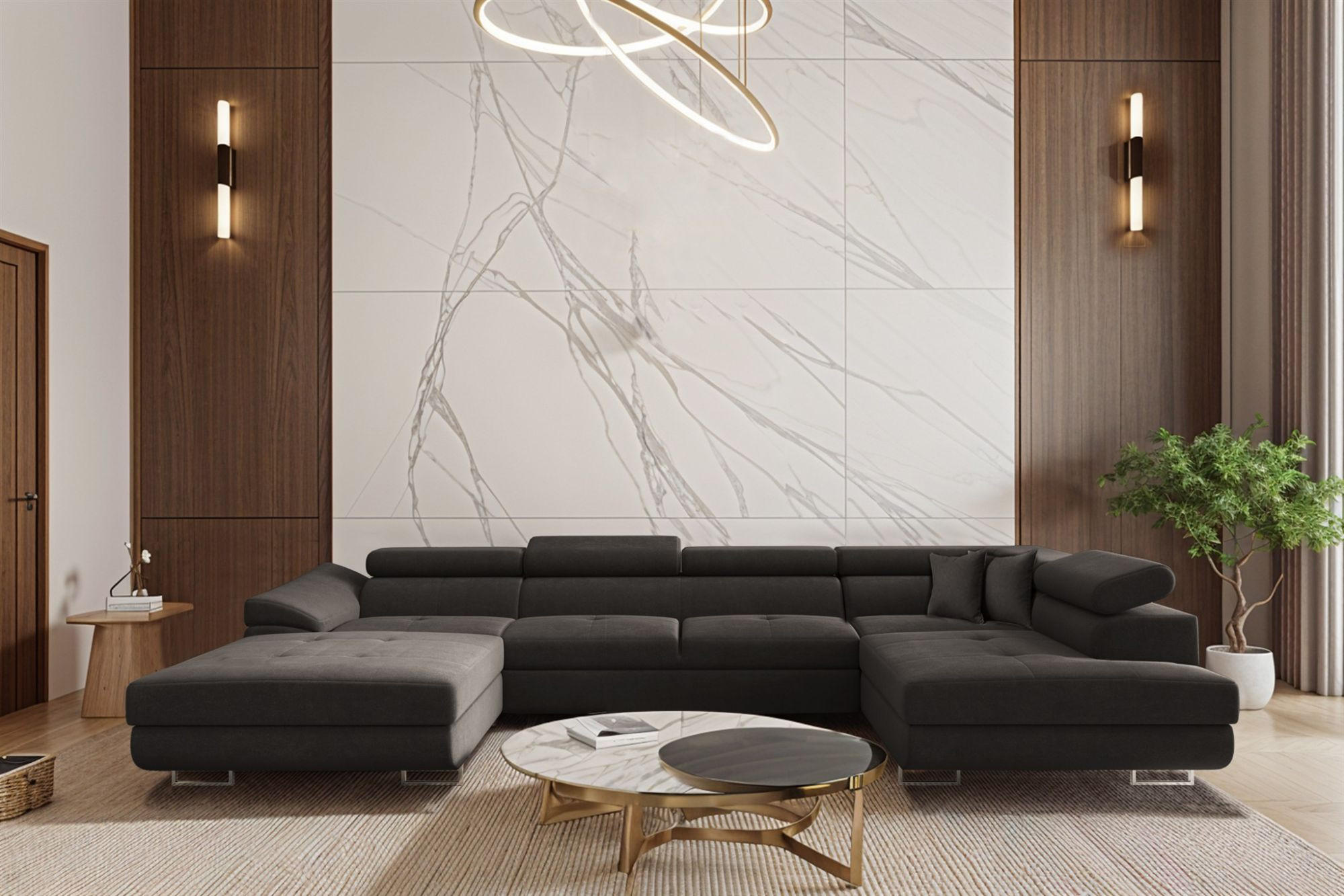 WOHNLANDSCHAFT Carmelo In Nova - Anthrazit, Holzwerkstoff/Textil (345/90/202cm) - Fun Möbel