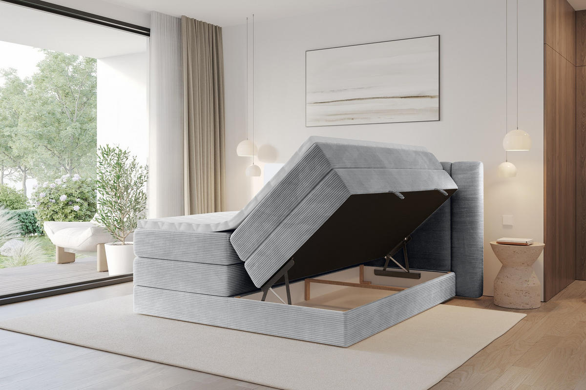BOXSPRINGBETT mit Matratze H3/H4 - EVON KING - 140x200 cm Grau - Graubraun, Holzwerkstoff (140/200cm) - ALTDECOR