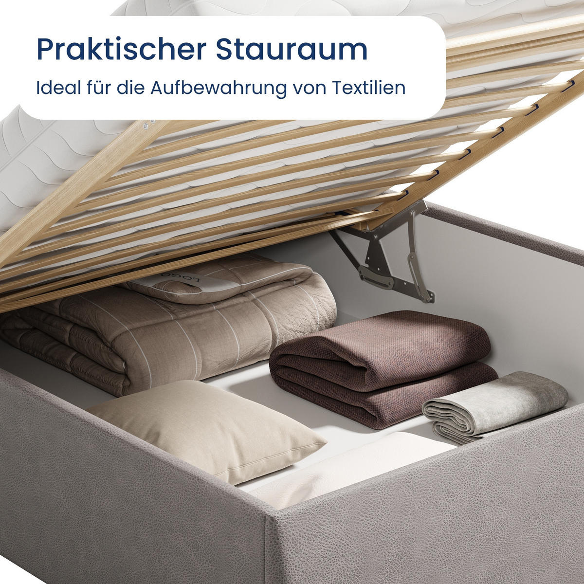 POLSTERBETT mit Stauraum & H2 Matratze 140x200 cm in Grau - Grau, Textil (140/200cm) - Home Collective