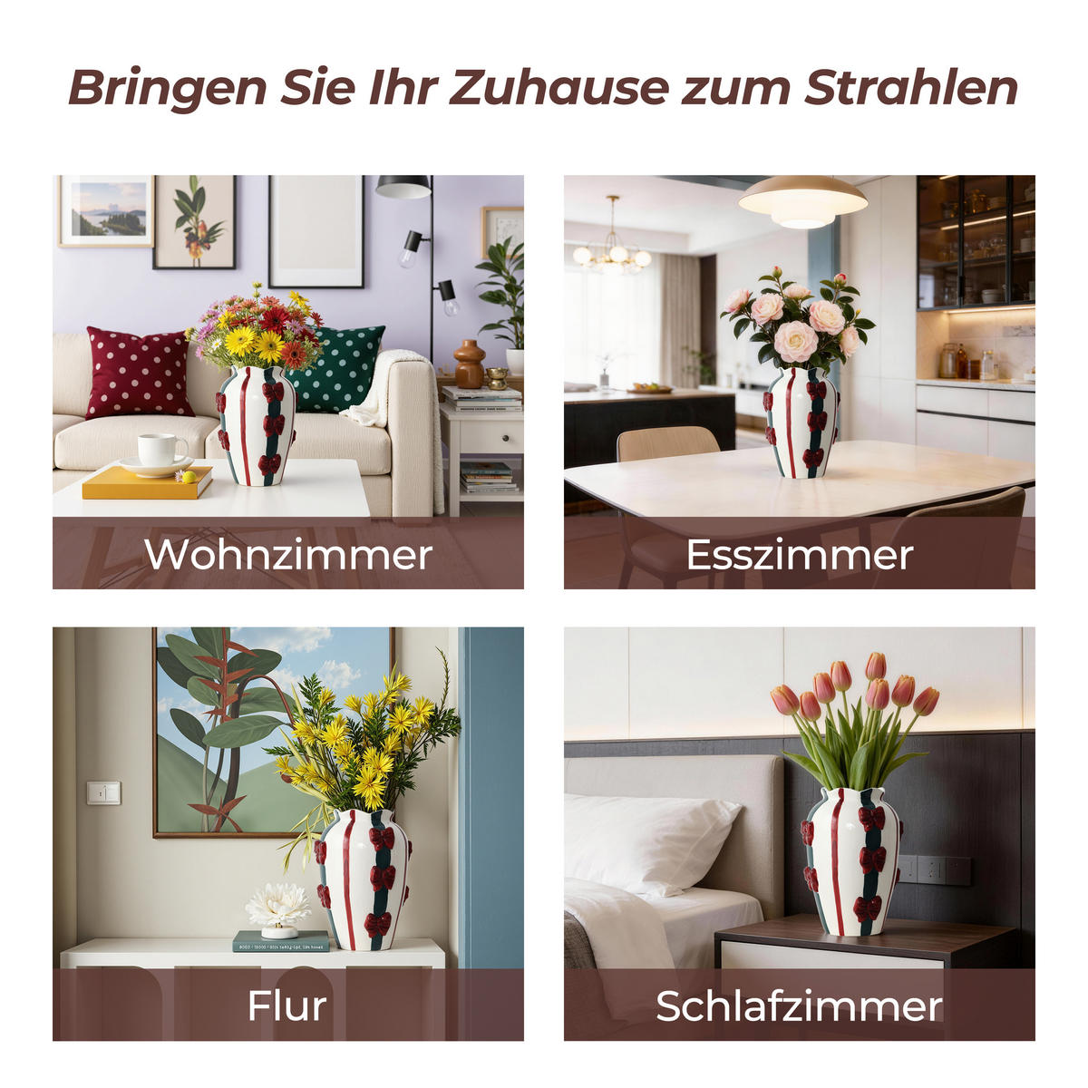KERAMIKVASE, Schleifen-Design, D11.5 cm, H28.3 cm - Weiß, Keramik (28cm) - Hometopia
