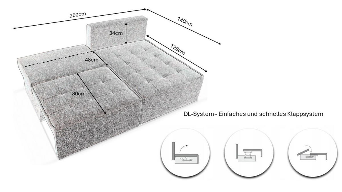 ECKSOFA Bohoo Mini Modernes Mit Schlaffunktion Ziegel Rechts - Kupferfarben, Holz (200/140cm) - Kaiser Möbel