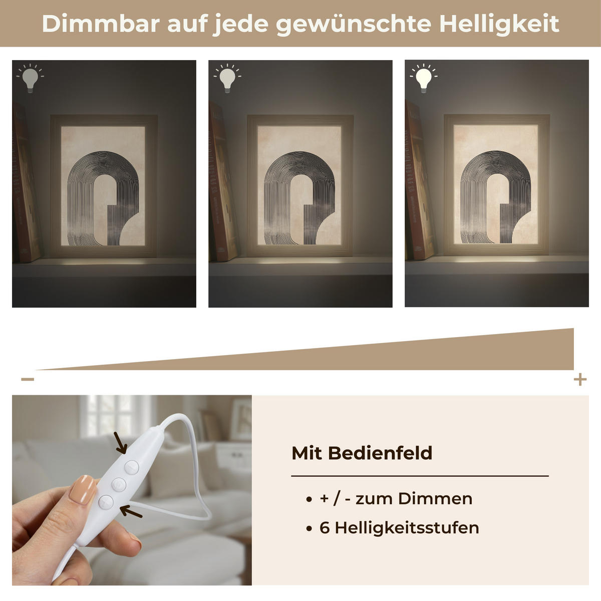 NÁSTĚNNÁ LAMPA Luk - Pruhy - Minimalistický - Černý 15x20 cm - béžová, kompozitní dřevo (15/20/8cm) - OnlyWow