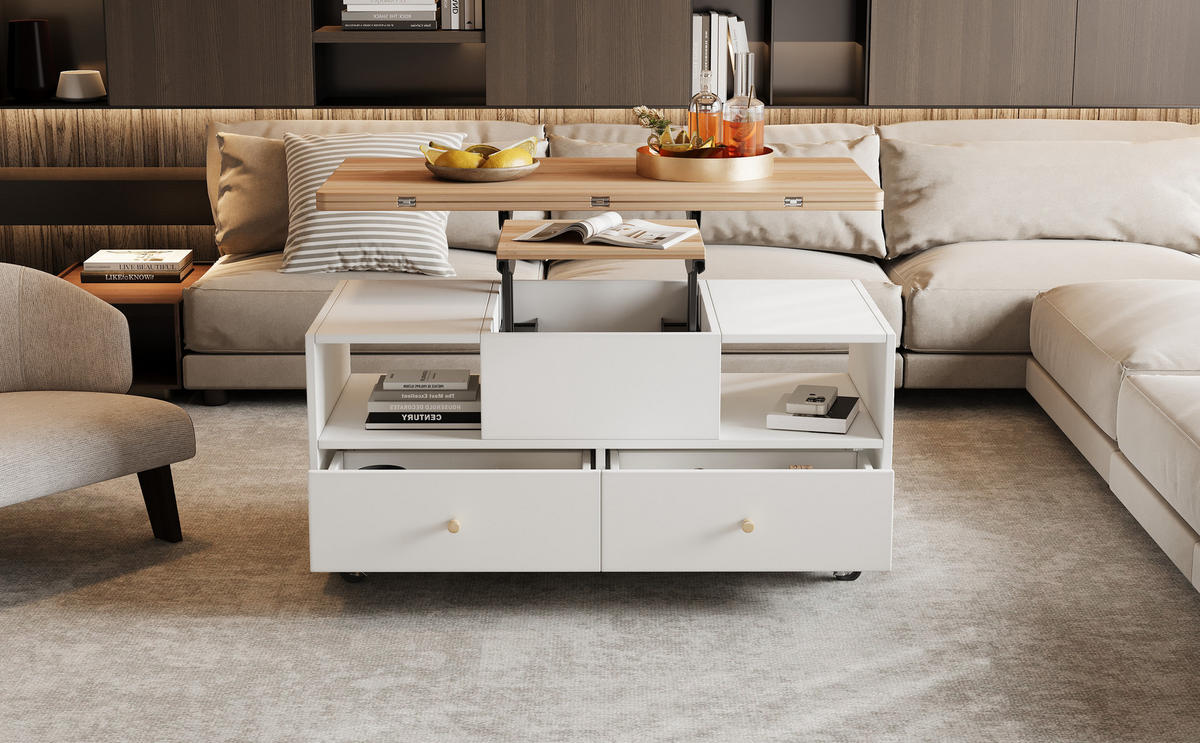 COUCHTISCH, höhenverstellbar & klappbar, 4 Schubladen, MDF mit Walnussplatte, 100/50/47,5–62 cm,Naturfarben - Naturfarben, Holzwerkstoff (100/50/47.5cm) - Redom