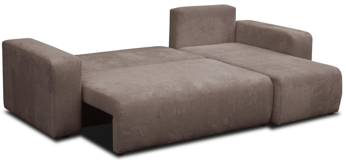 ECKSOFA LUNA mit Schlaffunktion und Bettkasten Cord-Stofff (Braun) - Braun, Textil (244/142cm) - VENASI MÖBEL