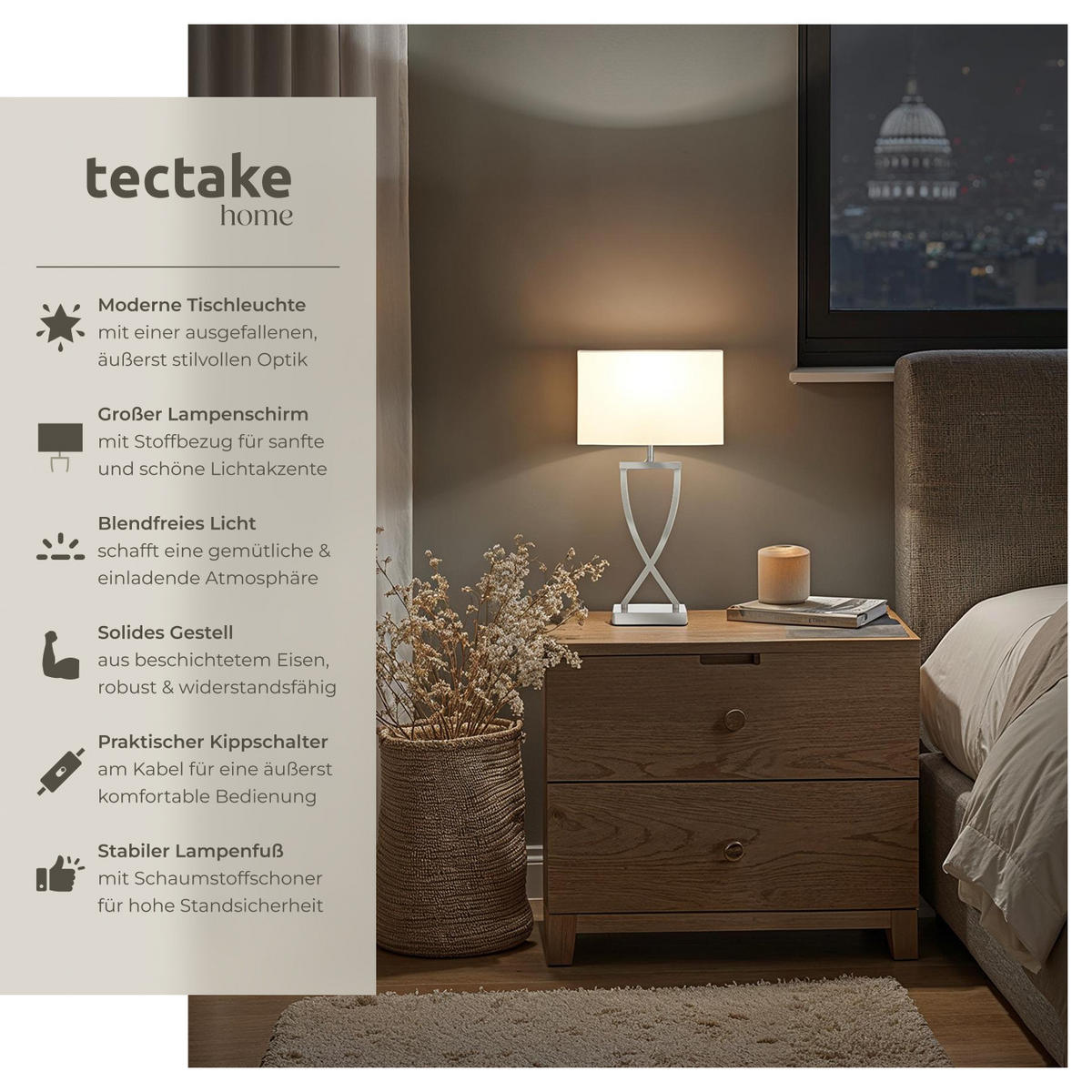 TISCHLEUCHTE Avina,27 x 12 x 51,5 cm,nickelfarben - Nickelfarben, Metall (12/27/51.5cm) - tectake
