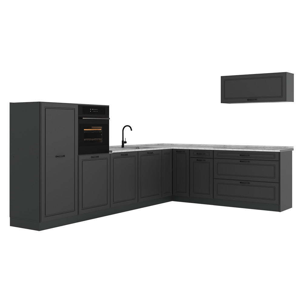 ROHOVÁ KUCHYŇA R-Line, Antracitový vidiecky dom/antracitová, 327 x cm Marmori työtaso - antracitová, kompozitné drevo (327/143/60cm) - Vicco
