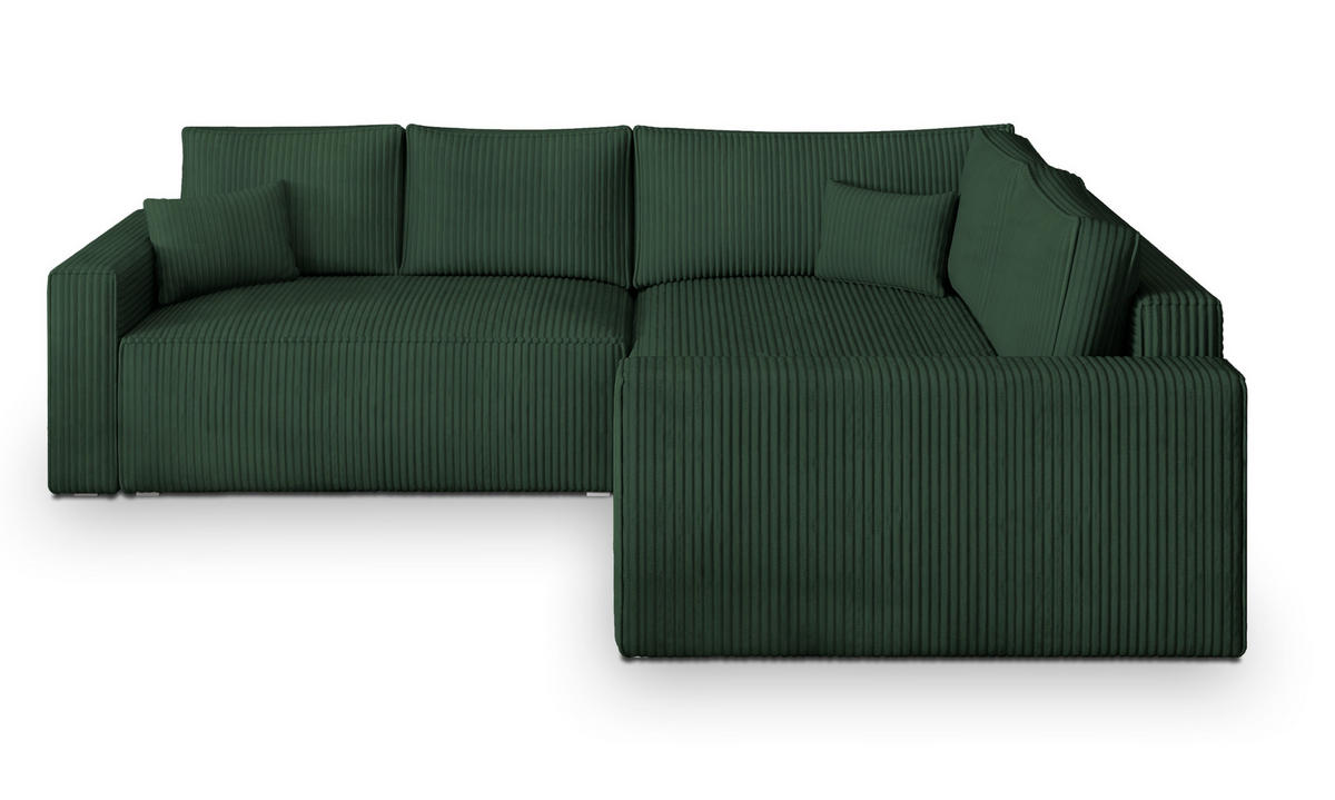 ECKSOFA ERONIS R-S Grün Kordstoff mit Schlaffunktion - Grün, Holz (265/194cm) - MASSENO