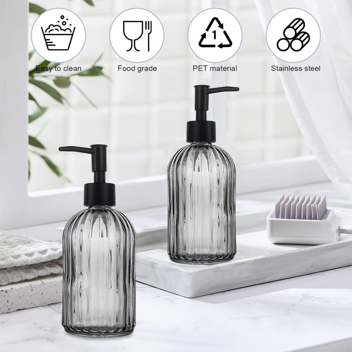 SEIFENSPENDER 2er Set Glas Grau 400ml - Grau, Glas (7.6/19/7.6cm)