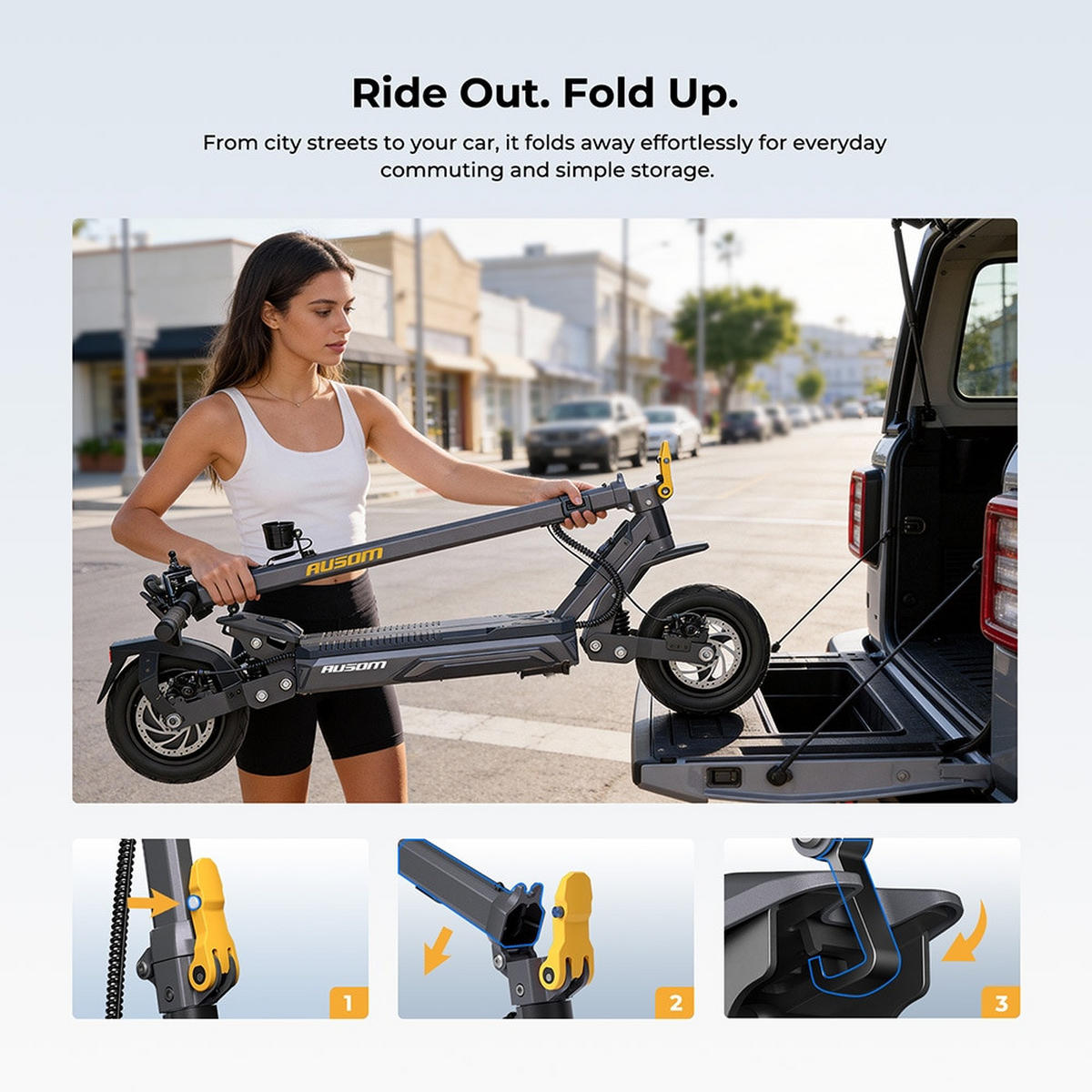 E-SCOOTER Ausom Gosoul 2 Pro 1400W Elektroroller 20km/h 90km Reichweite NFC Federung 10 Zoll Tubeless Reifen - Dunkelgrau, Metall (57cm) - Ausom