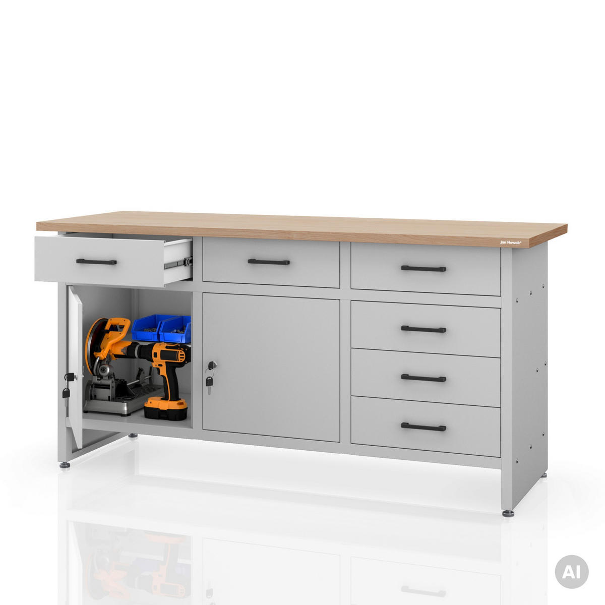 WERKBANK HENRY 1700 x 850 x 600 mm - Grau, Metall (170/85/60cm) - Jan Nowak