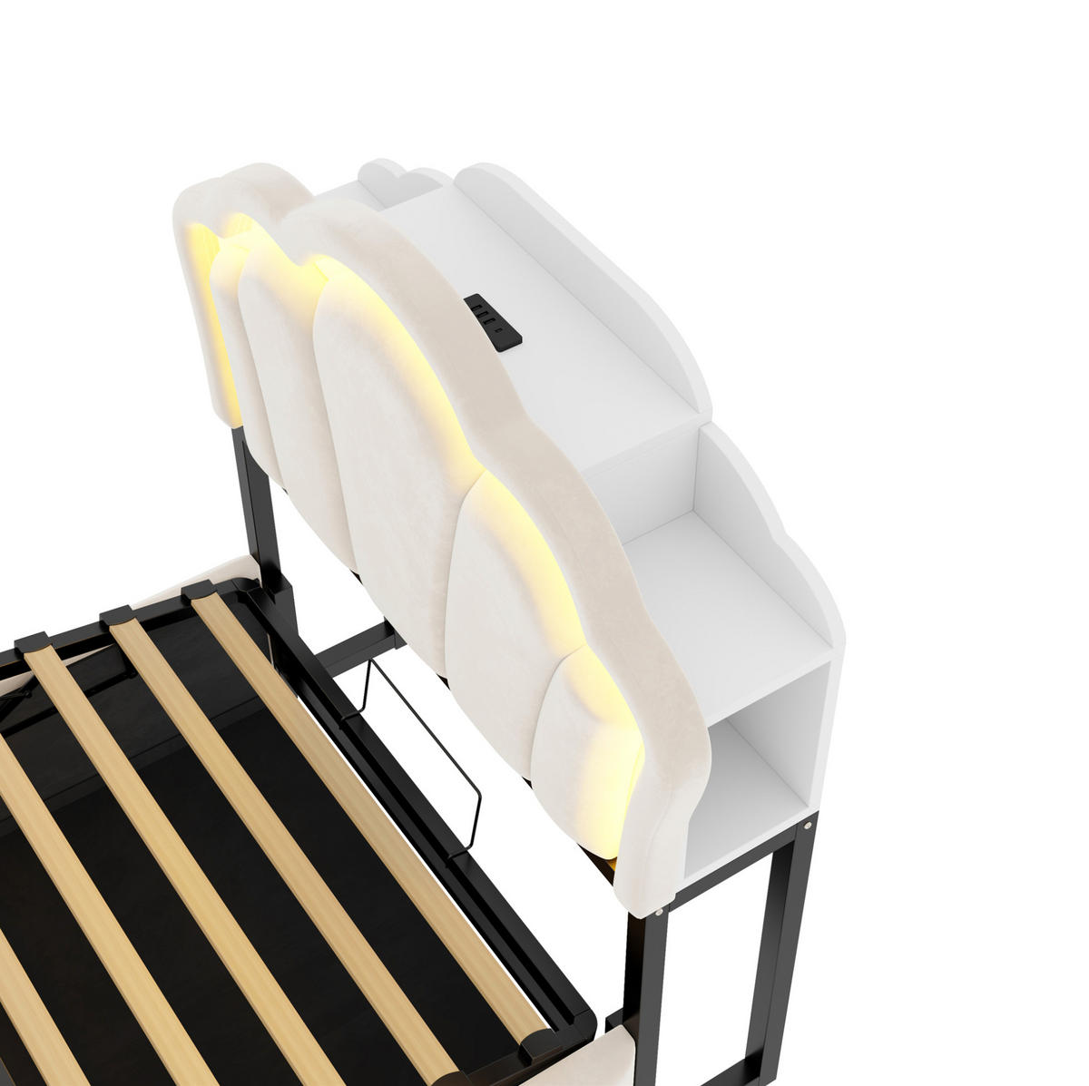 POLSTERBETT 90/200 cm aus Samt mit LED und Stauraum, Beige - Beige, Textil (90/200cm) - OKMYHOME
