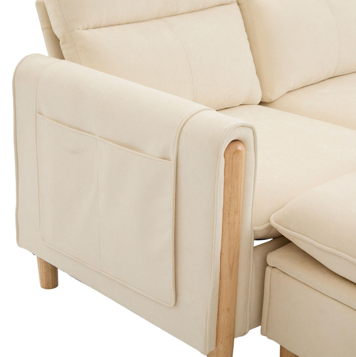 SOFA mit Stauraum und Hocker 201 cm Beige - Beige, Holz (77/201cm) - Meubliv