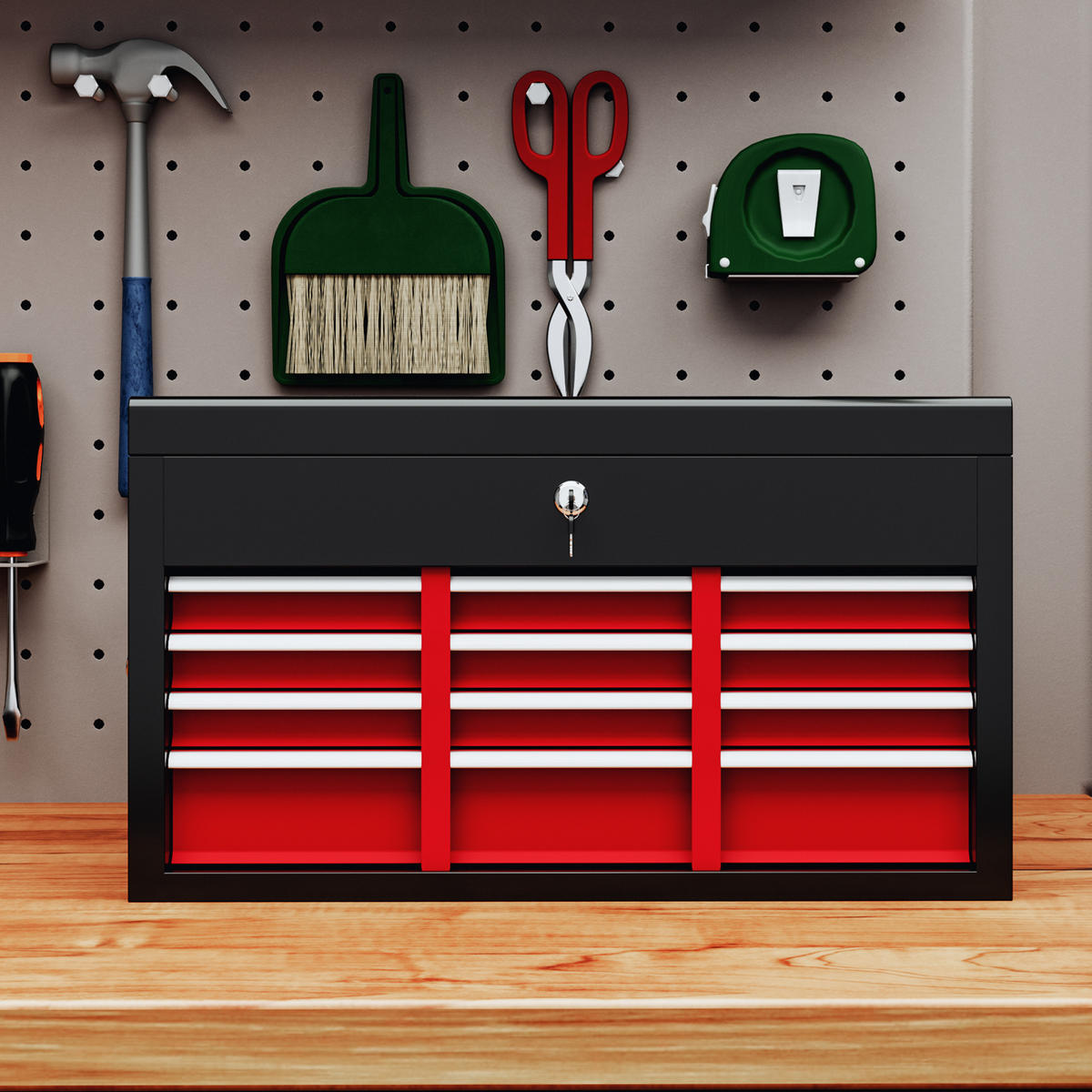 WERKZEUGKASTEN, Stahl, Rot+Schwarz - Rot, Metall (26/34/60cm) - HOMCOM