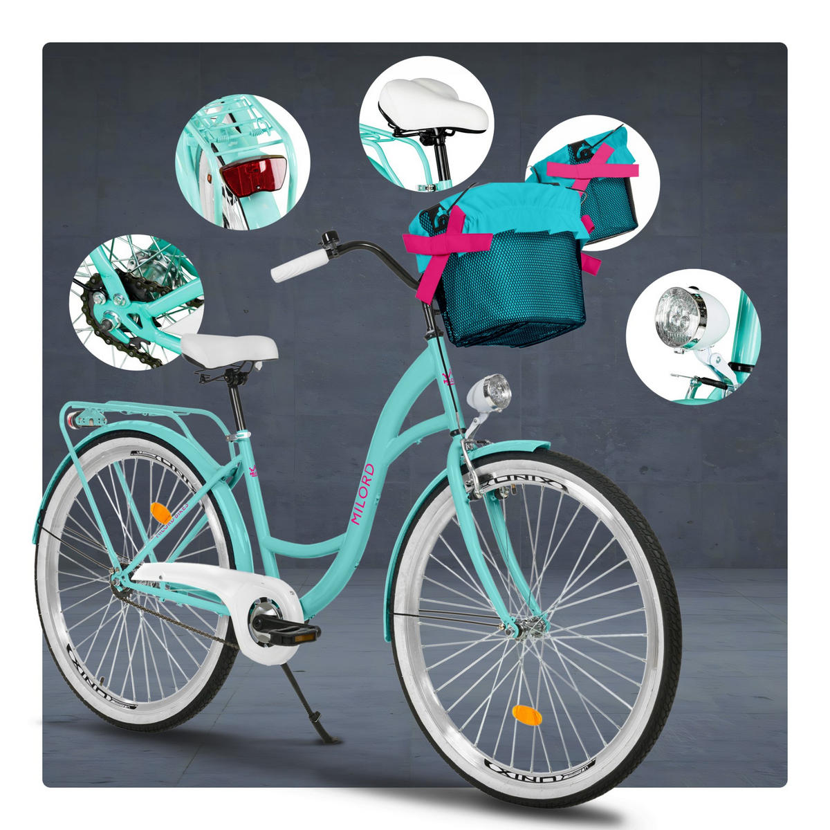 CITY-FAHRRAD Milord mit Metallkorb, 28 Zoll, Blau, 1-Gang - Blau, Metall (46cm) - Milordbikes