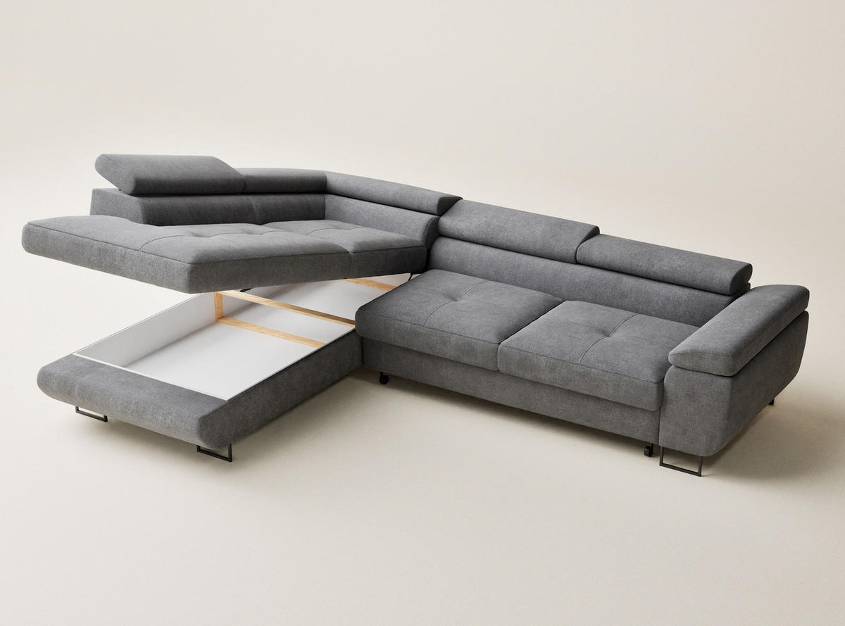 ECKSOFA Concord Grau Chenille-Stoff - Rechts Seite - Schwarz/Grau, Holz/Holzwerkstoff (203/277cm) - Maison de Reve