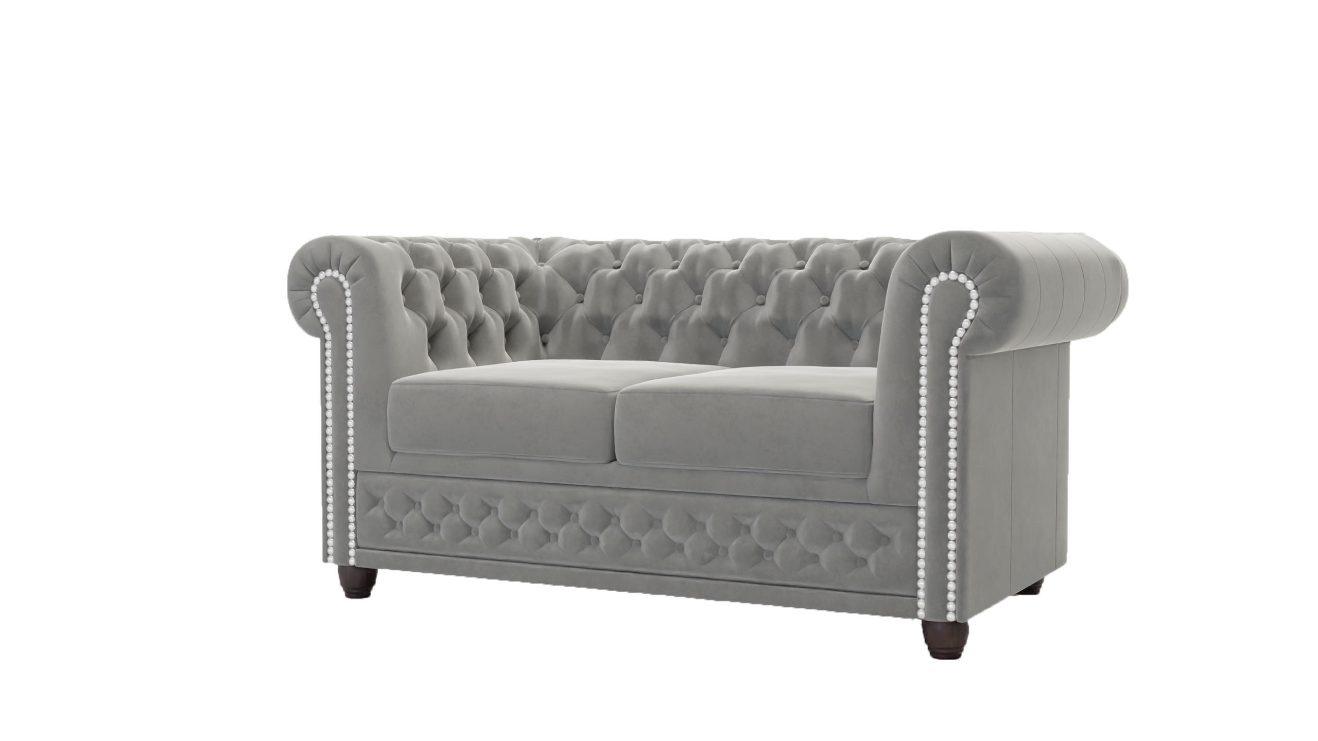 CHESTERFIELD-SOFA 2-Sitzer Nyx Grau Samt - Braun/Grau, Holz/Textil (148/72/86cm) - S-Style Möbel