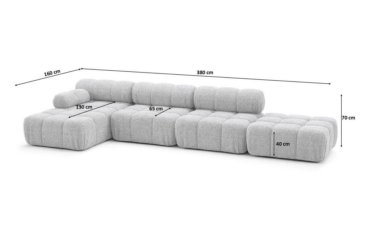 ECKSOFA L-Form XL, Stoff Bouclé Abriamo, Hellgrau, Links, Selia L XL - Hellgrau, Holz (380/160cm) - Kaiser Möbel