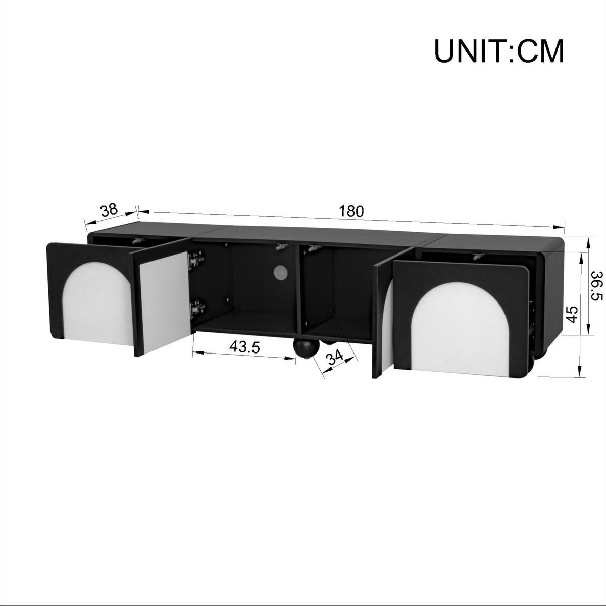 TV-SCHRANK in Schwarz/Weiß mit 2 Schubladen, 2 Türen und Kabeldurchführungen 180/38/45 cm - Schwarz, Holzwerkstoff (180/45/38cm) - Redom