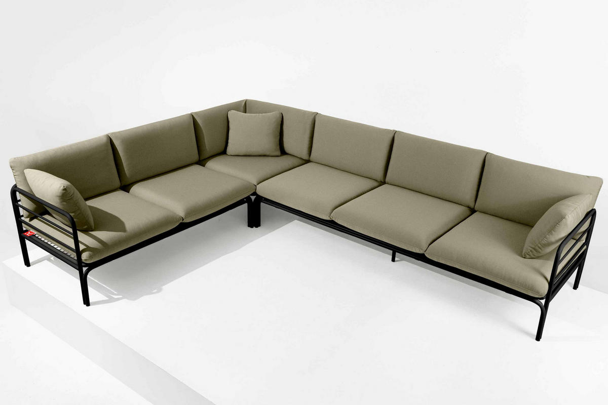 GARTENECKSOFA RAMBE 5-Sitzer mit Kissen, Anthrazit/Beige - Dunkelgrau/Beige, Textil/Metall (304/80/229cm) - KONSIMO®
