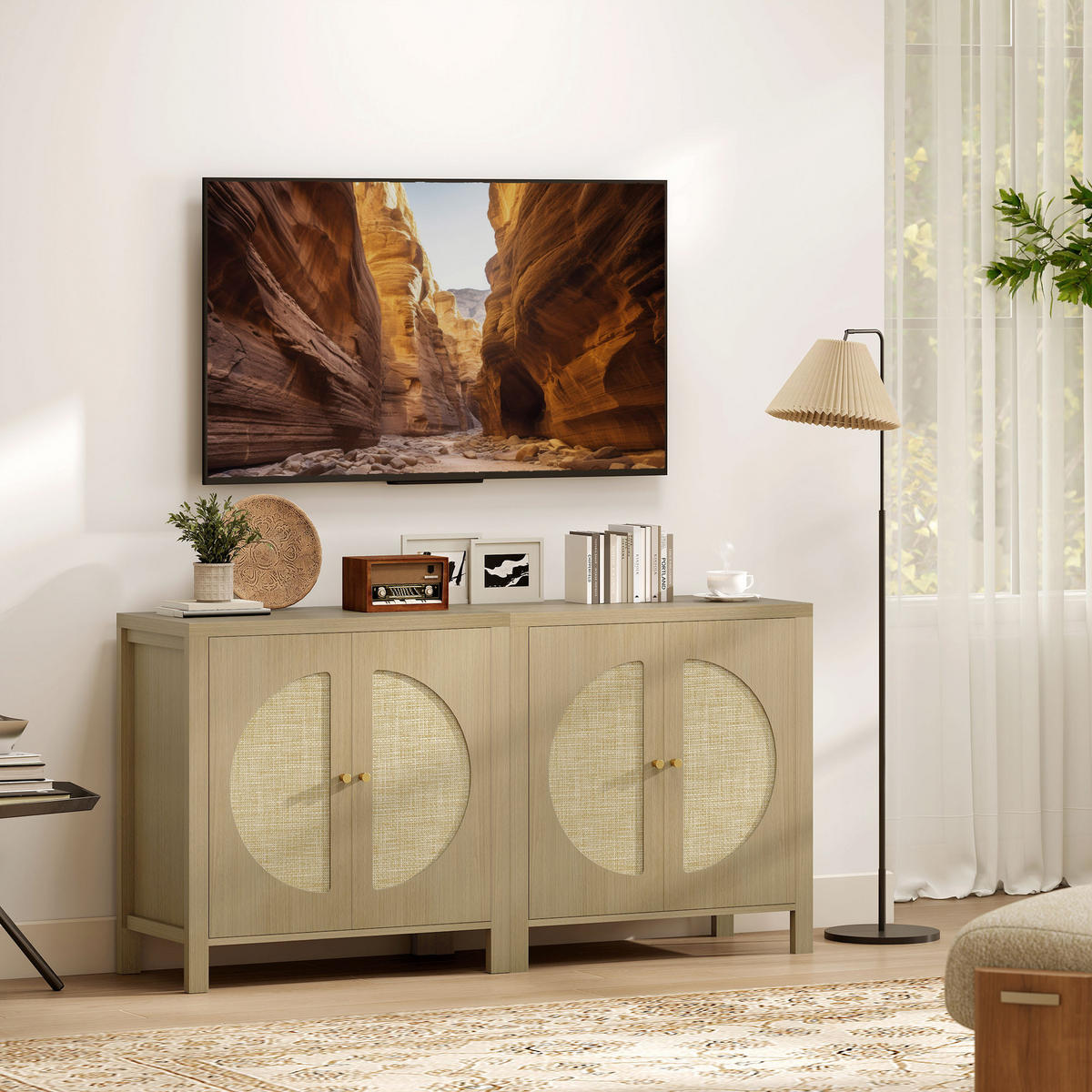 SIDEBOARD Naturfarben, Rattan-Optik, 75/38/77 cm - Naturfarben, Holz (75/77/38cm) - PANGIVO