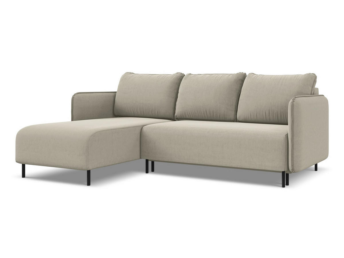 ECKSOFA mit Schlaffunktion Samt Stoff Creme - Perlmutt/Creme, Holz/Textil (162/236cm) - Makamii