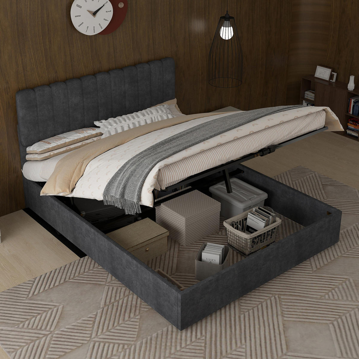 POLSTERBETT 140x200 cm Stauraum hydraulisch grau - Grau, Textil (140/200cm) - LEBENLANG