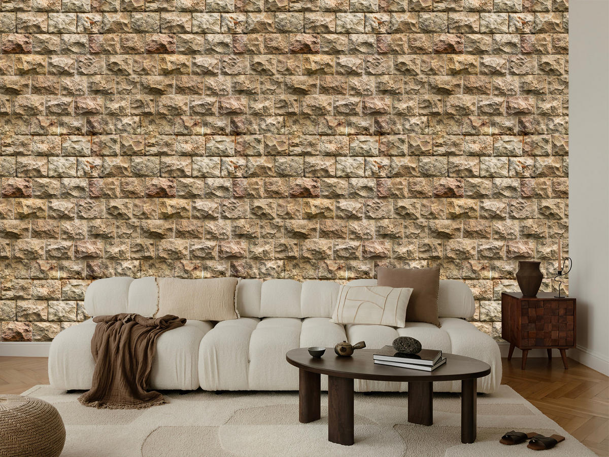 VLIESTAPETE Steinmauer in 3D-Optik – Braun, Beige – 50x1000 cm - Beige/Braun, Papier (50/1000cm) - Muralo