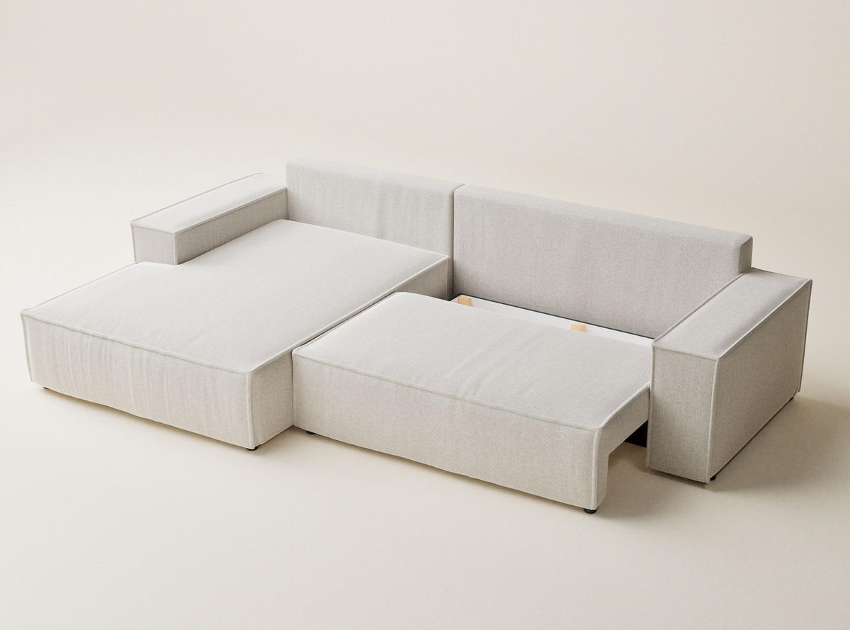 ECKSOFA Maze Hellbeige Webstoff - Links Seite - Creme/Schwarz, Holz/Holzwerkstoff (185/294cm) - Maison de Reve