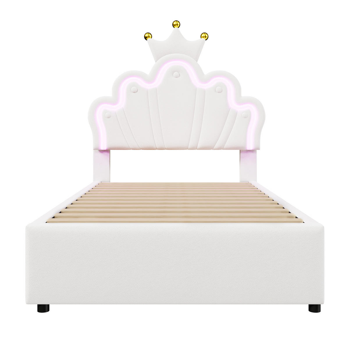 KINDERBETT 90/200 cm aus PU mit 2 Schubladen und LED-Beleuchtung in Weiß - Weiß, Leder (90/200cm) - Flora Grace