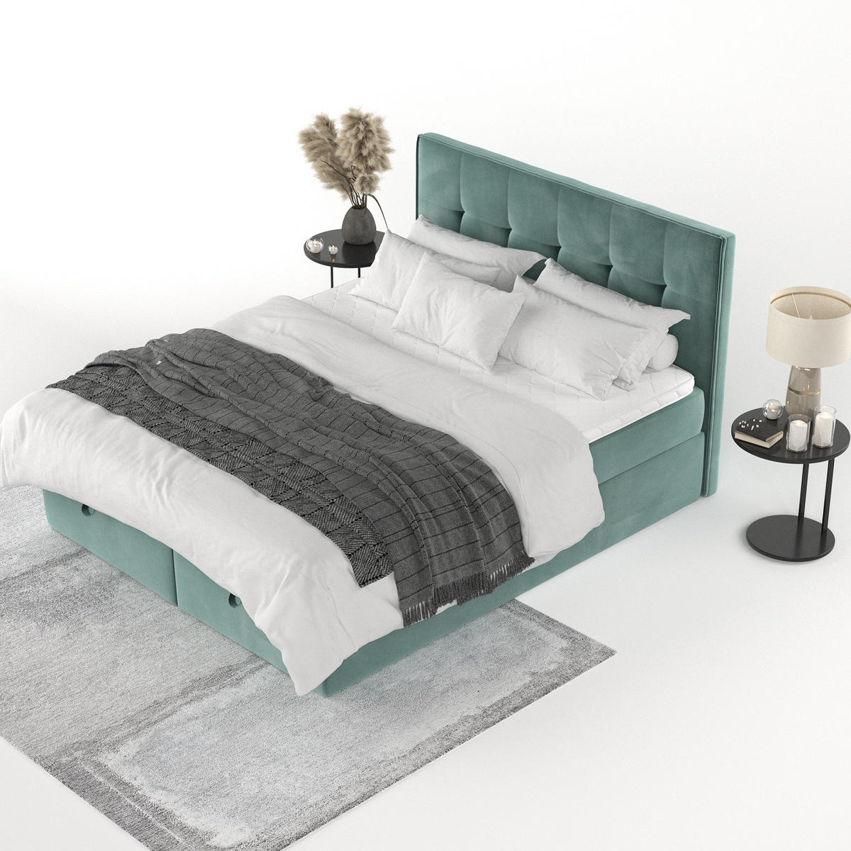 BOXBETT Tivra 180/200 cm Türkis im Kronos Stoff - Türkis/Schwarz, Holz/Holzwerkstoff (180/200cm) - AltaBeds