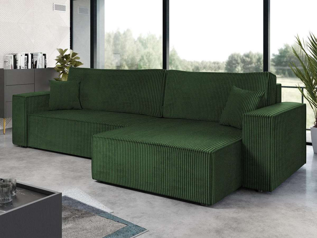 ECKSOFA Karl Cord Maxi - Schwarz/Grün, Holz/Kunststoff (272/145cm) - MIRJAN24