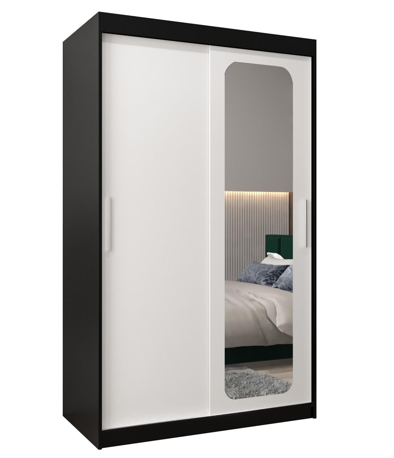 Abiks Möbel Schwebetürenschrank Schwarz, Weiß 120x200x62 cm