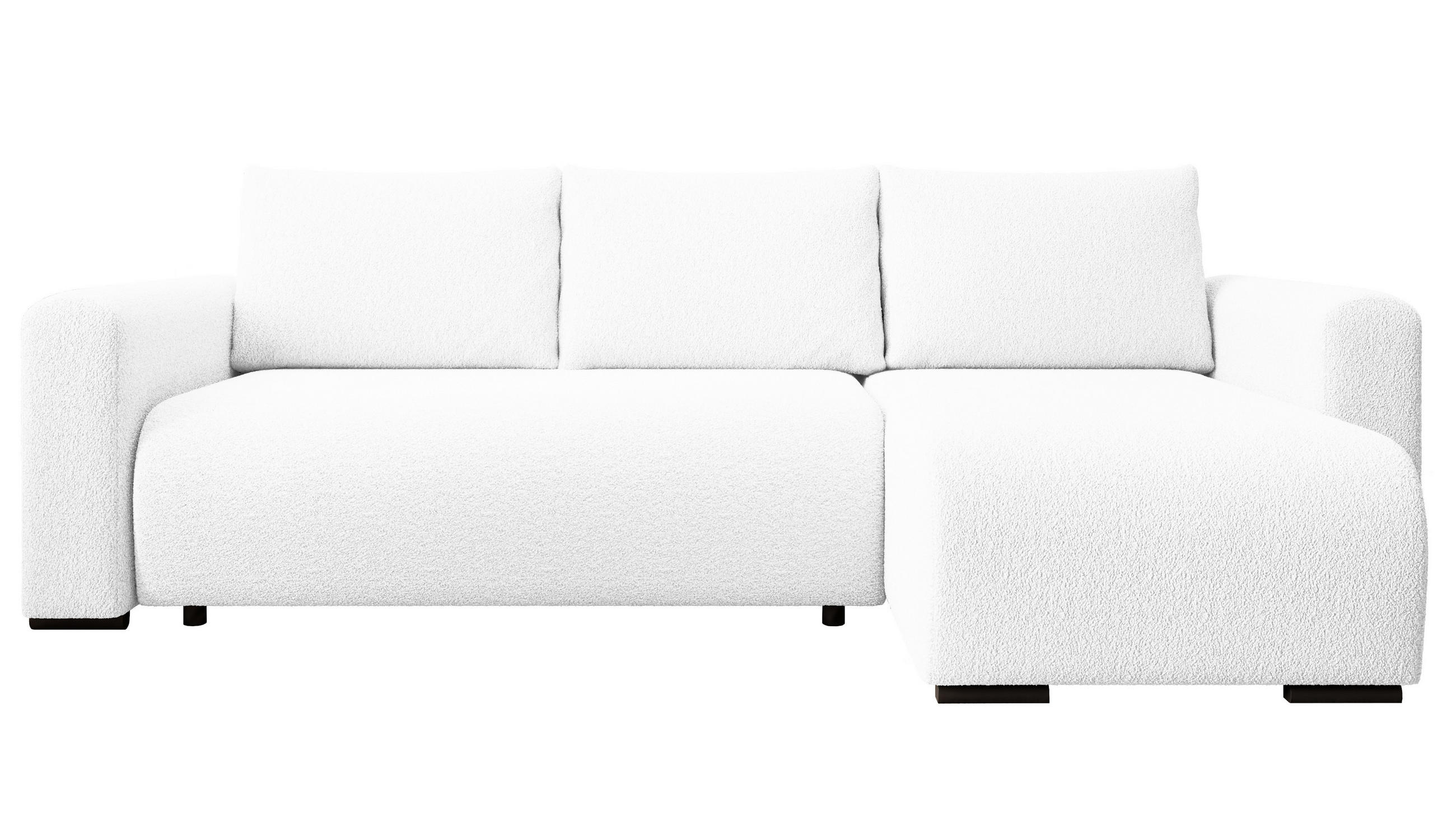 ECKSOFA DORA L, Eckcouch in L-Form mit Schlaffunktion und Bettkasten, Farbe: Weiß, Bouclé-Stoff, Ottomane Rechts - Weiß, Textil (240/143cm) - Storez24