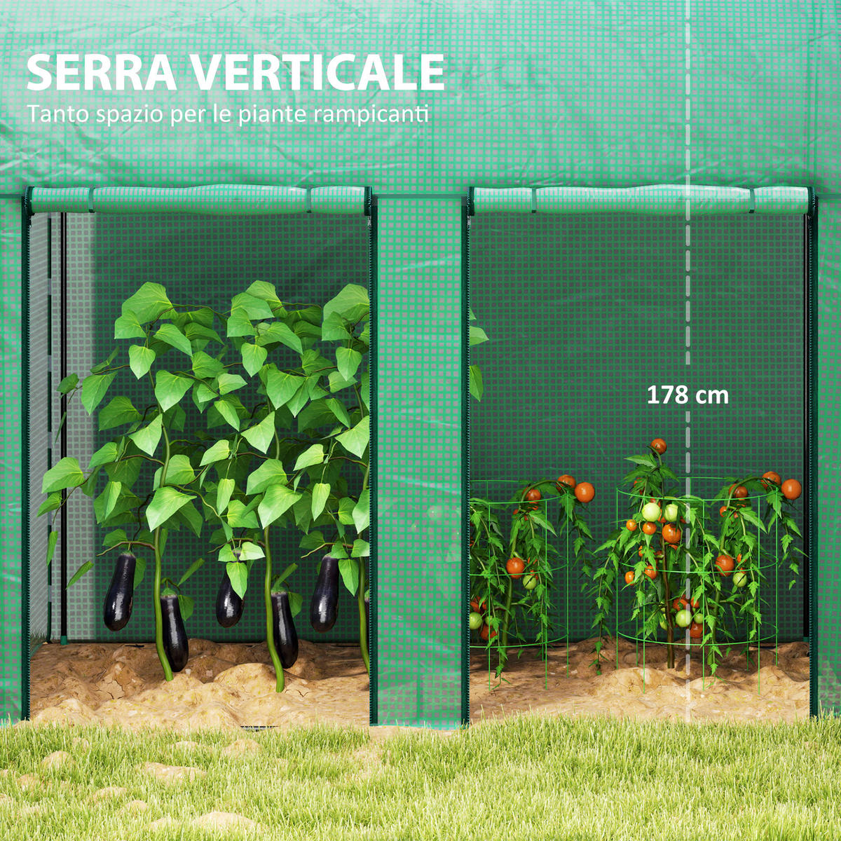 KLEINES Gartengewächshaus, Doppelrolltor PE-Abdeckung, grün - Grün, Metall (100/178/200cm) - Vallsero