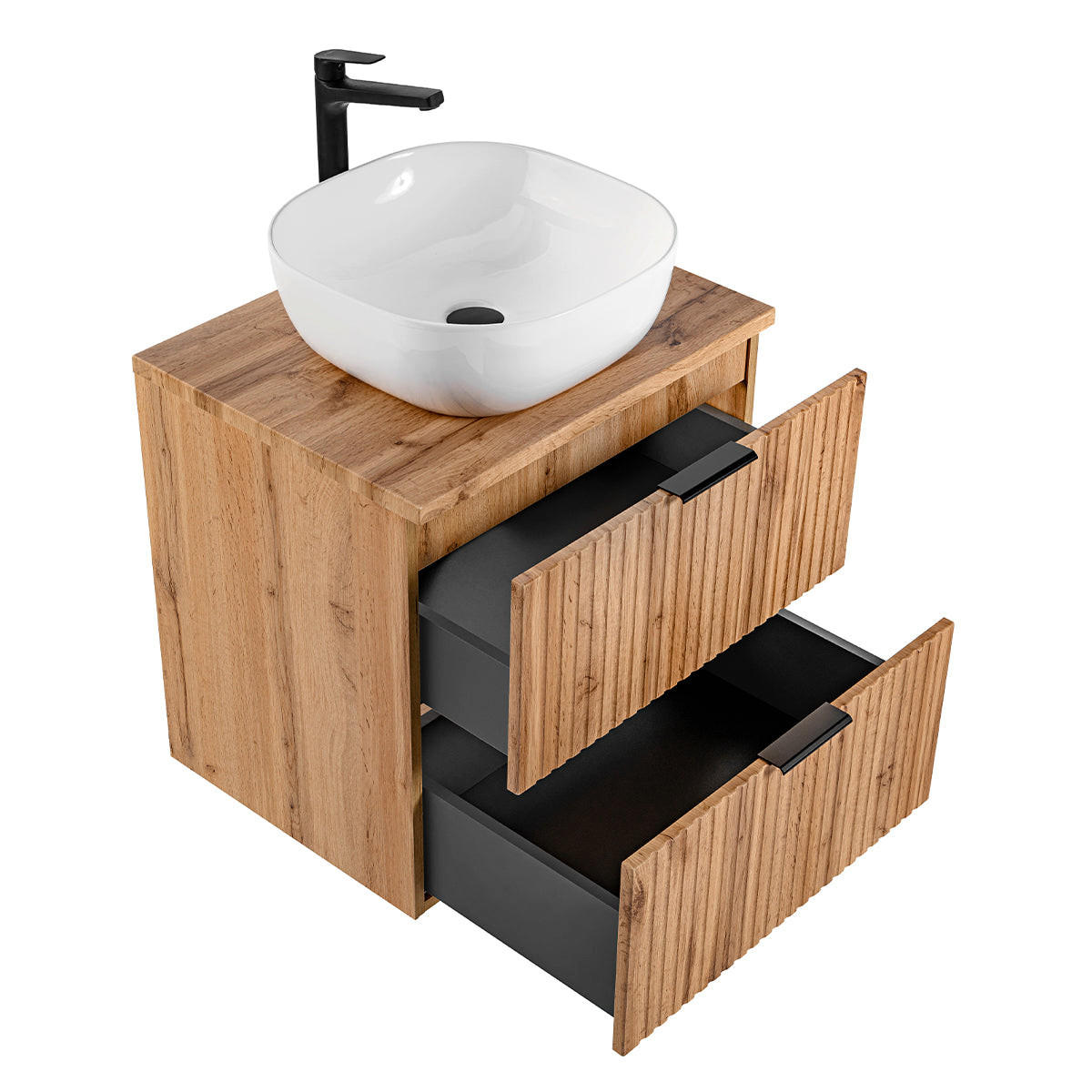 BADMÖBEL 60.6cm Adriel 2er-Set Holz in Eichenoptik - Braun, Holzwerkstoff (60.6/59/46cm) - Petits-meubles