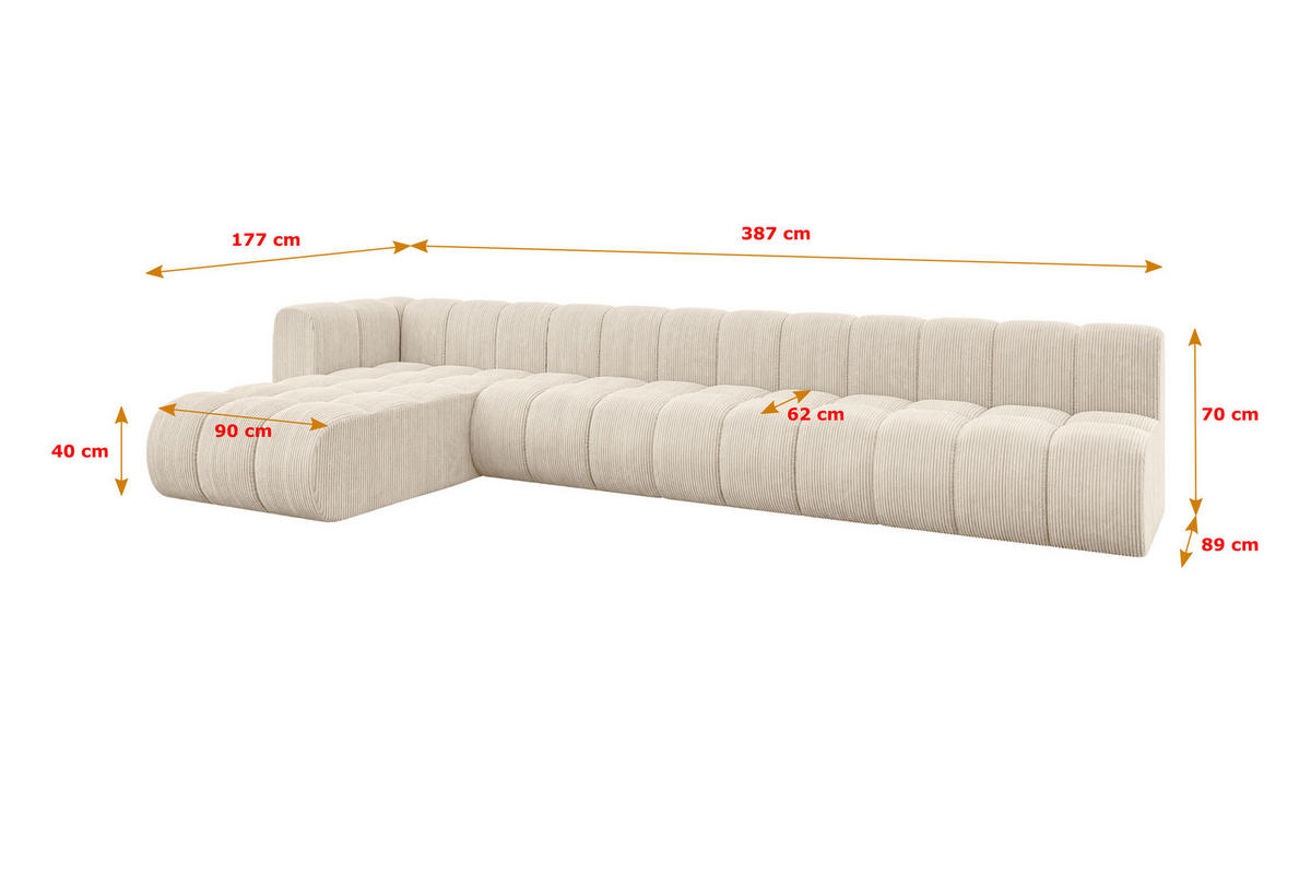 ECKSOFA modulares Sofa Darnel-L3 - 387x177x70 cm Beige - Beige, Holzwerkstoff/Textil (387/177cm) - ALTDECOR