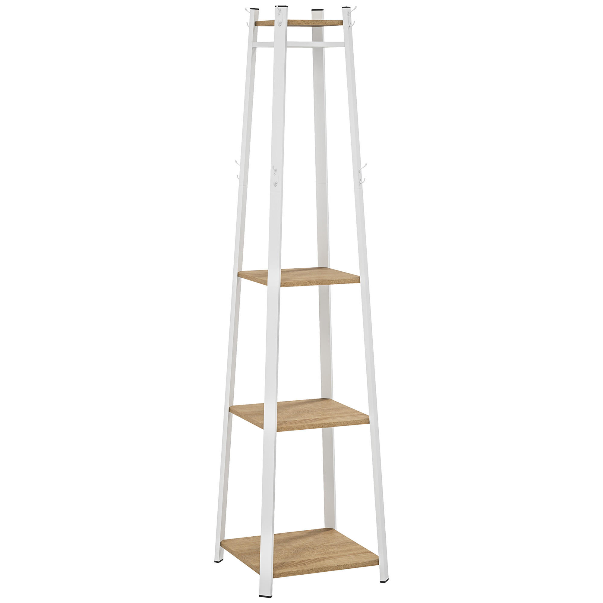 GARDEROBENSTÄNDER, Kleiderständer mit 8 Haken, 4 Ebenen für Kleidung Weiß - Eichefarben, Holzwerkstoff (42/170/42cm) - HOMCOM