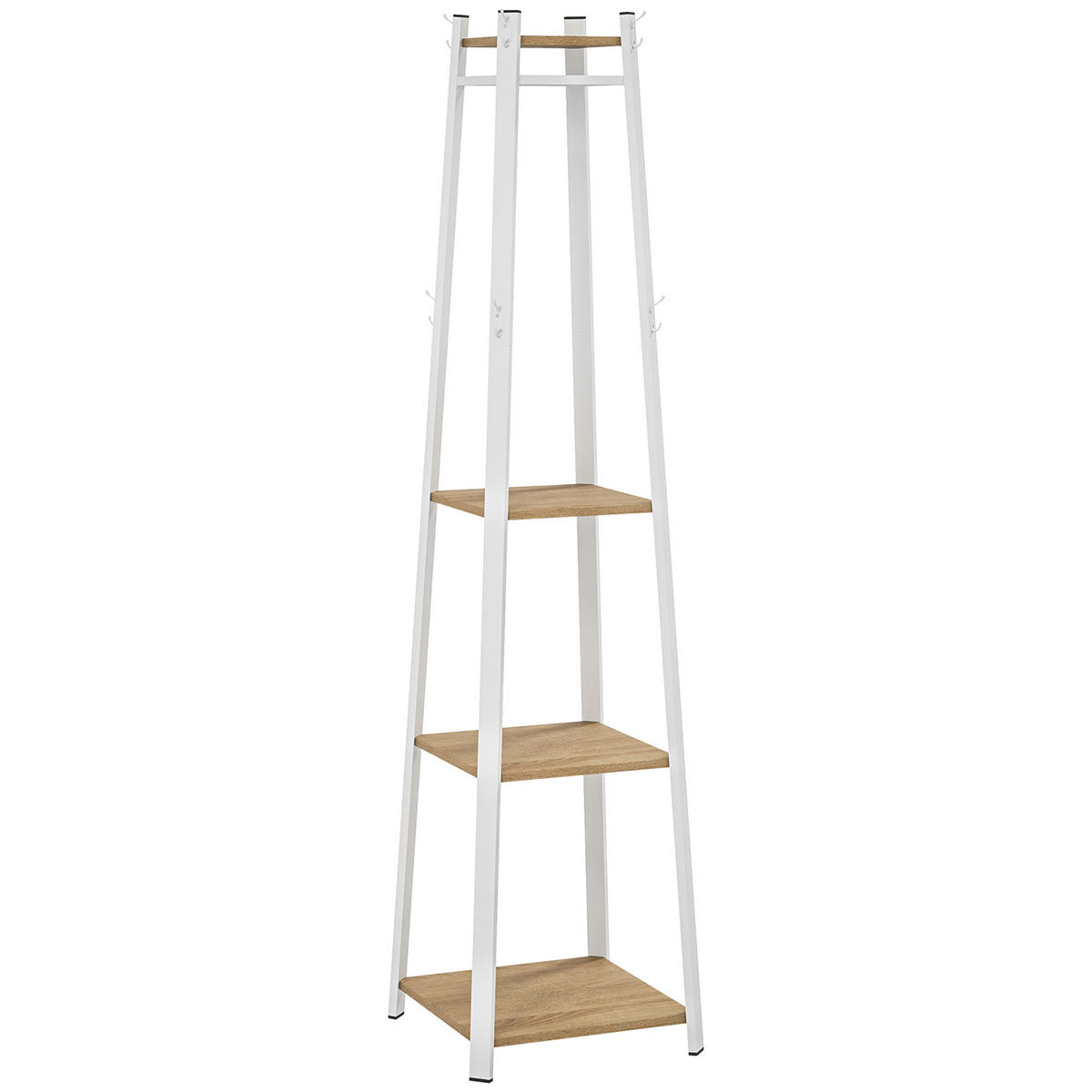 GARDEROBENSTÄNDER, Kleiderständer mit 8 Haken, 4 Ebenen für Kleidung Weiß - Eichefarben, Holzwerkstoff (42/170/42cm) - HOMCOM