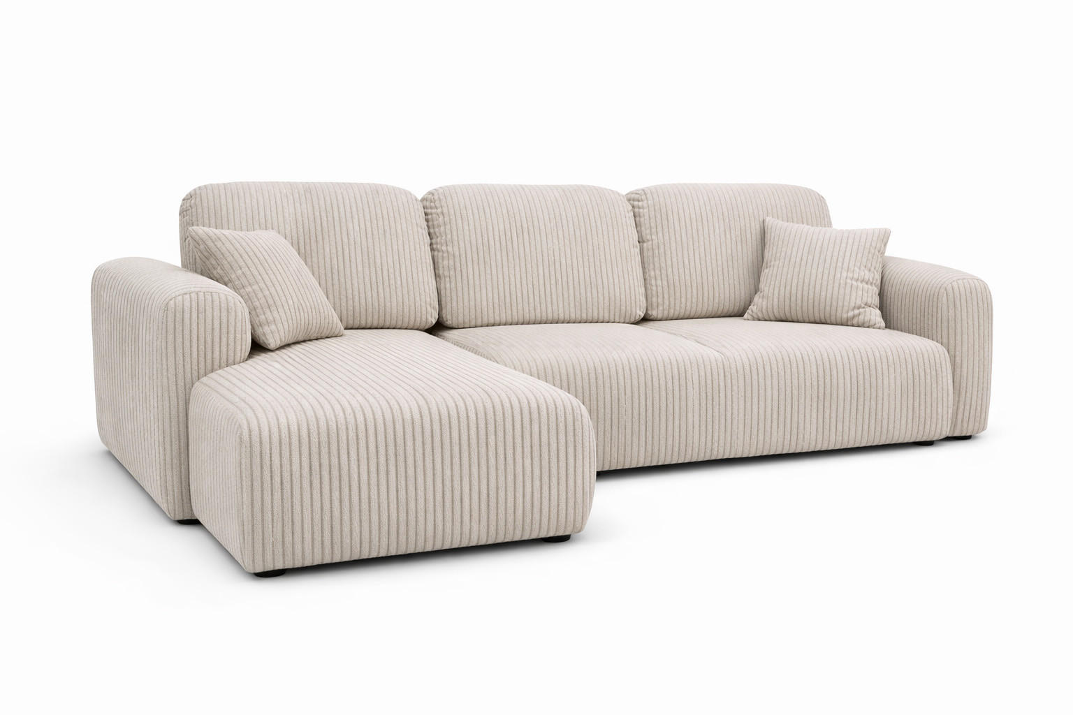 ECKSOFA Mit Schlaffunktion Und Bettkasten, Sofa L-Form Bingo L, Cordstoff Poso, Beige, Links - Beige, Holz (250/142cm) - Kaiser Möbel