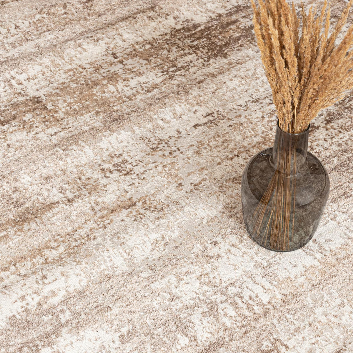 TEPPICH Beige Modern Abstrakt - Kurzflor Rechteckig Stilvoller - Creme - 80 x 150 cm - Hellbraun, Textil (80/150cm) - Mazovia