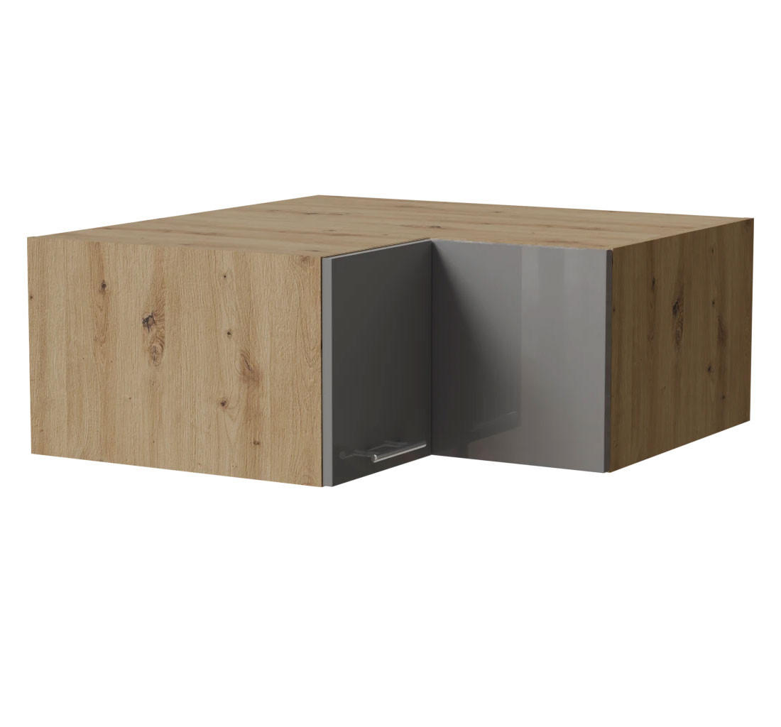 ECK-AUFSATZSCHRANK Essen W14/90/36 Grau Hochglanz / Eiche Artisan Matt 90 / 90 / 36cm - Eiche Artisan/Grau, Holz/Holzwerkstoff (90/36/90cm) - Feldmann-Wohnen