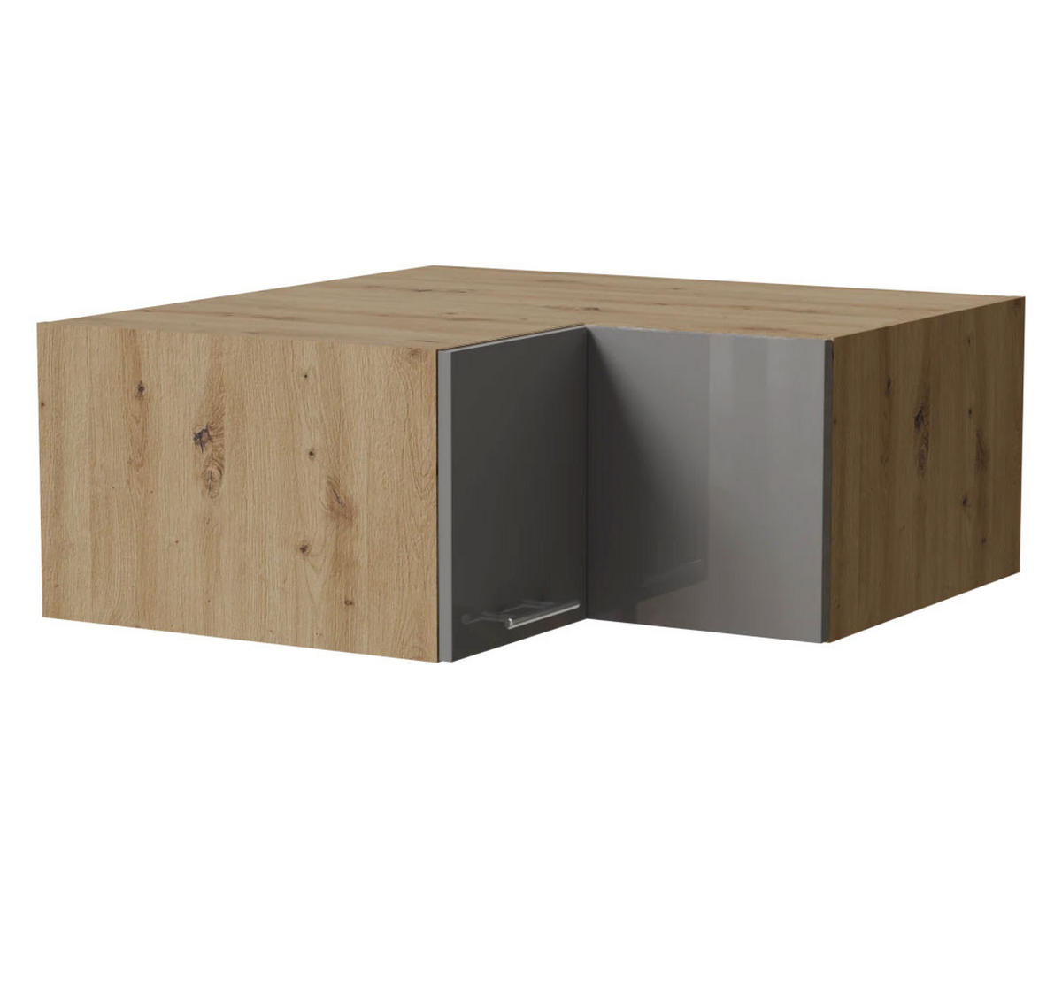 ECK-AUFSATZSCHRANK Essen W14/90/36 Grau Hochglanz / Eiche Artisan Matt 90 / 90 / 36cm - Eiche Artisan/Grau, Holz/Holzwerkstoff (90/36/90cm) - Feldmann-Wohnen