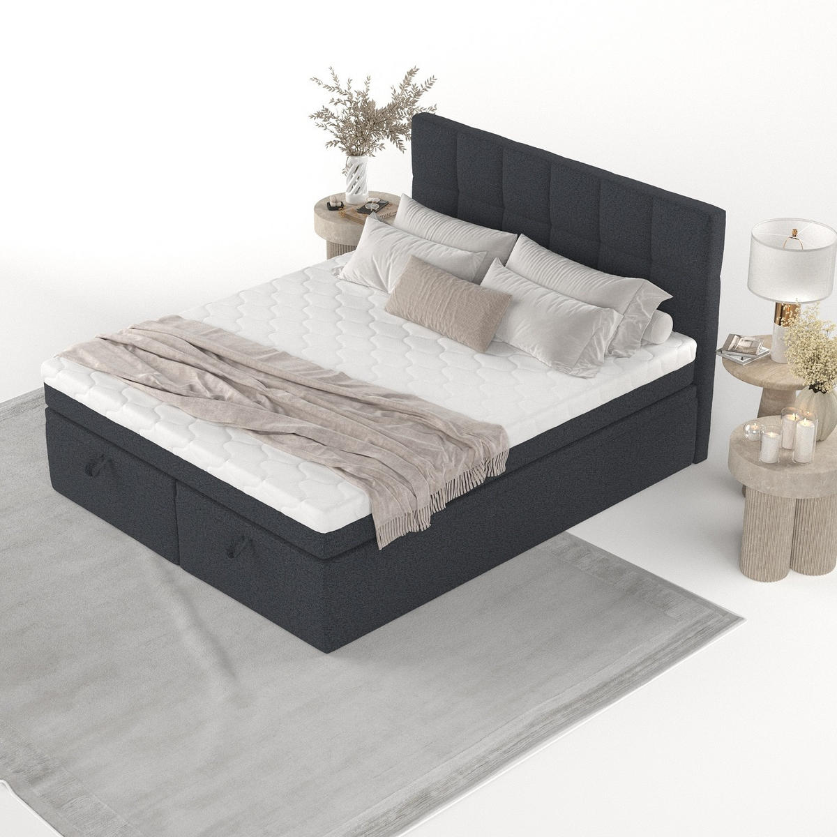 BOXBETT Elano 140/200 cm Anthrazit im Riva Stoff - Anthrazit/Schwarz, Holz/Holzwerkstoff (140/200cm) - AltaBeds