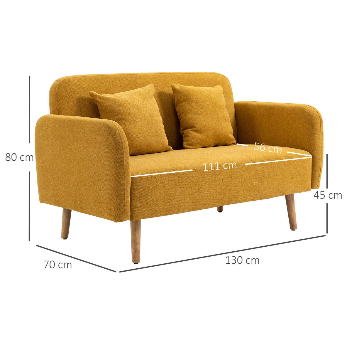 SOFA 2-Sitzer kompakt 130 x 70 cm Polyester Natural - Naturfarben, Holzwerkstoff (130/80/70cm) - Meubliv
