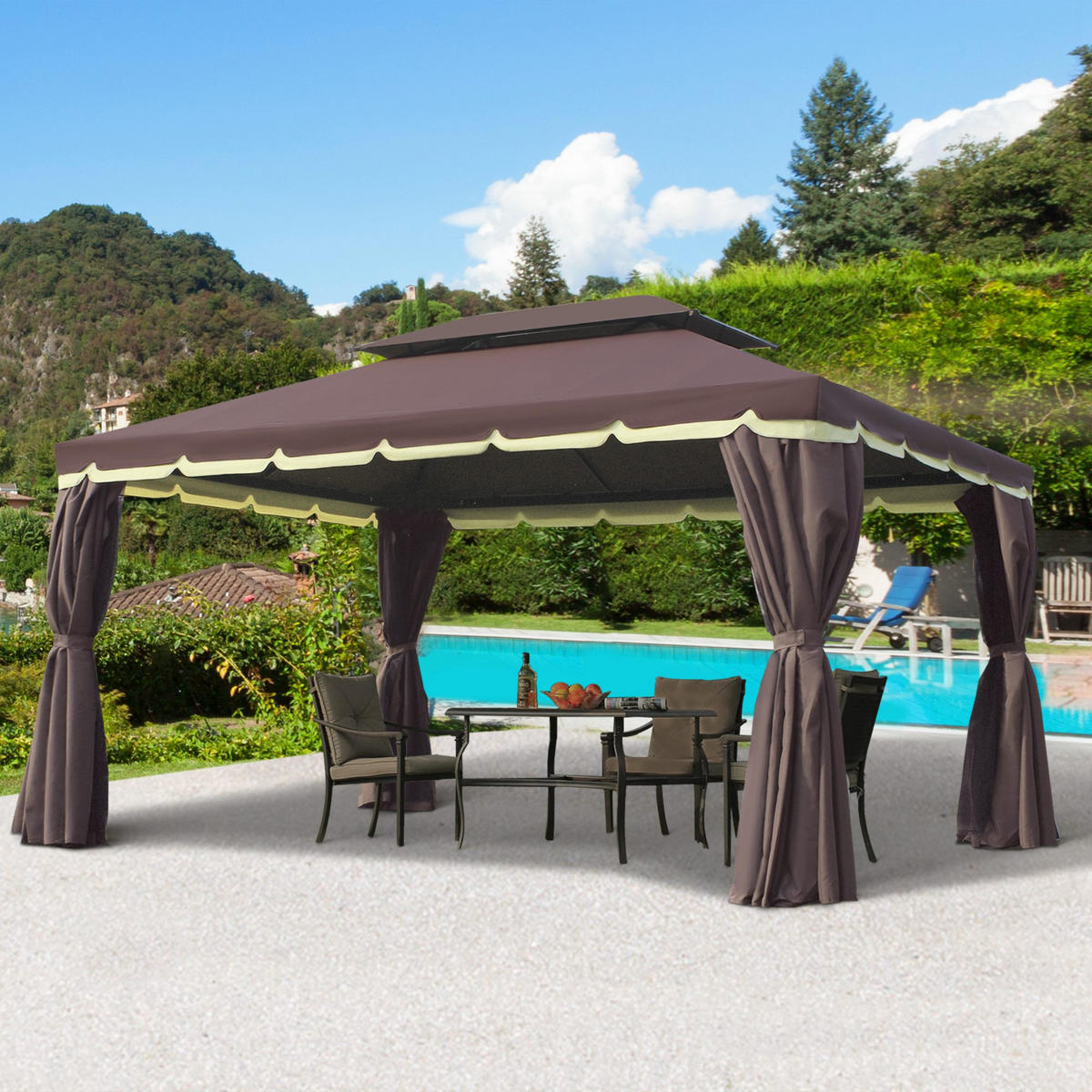 PAVILLON Alu+Polyester Kaffee+Schwarz - Dunkelbraun/Schwarz, Kunststoff/Metall (290/280/390cm) - Outsunny