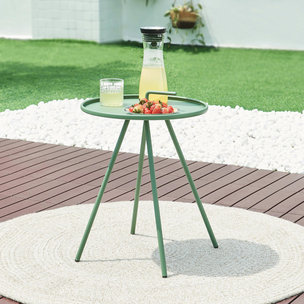ZAHRADNÍ PŘÍDAVNÝ STOLEK Fosen - zelená barva, kov (42/42/55cm) - [en.casa]