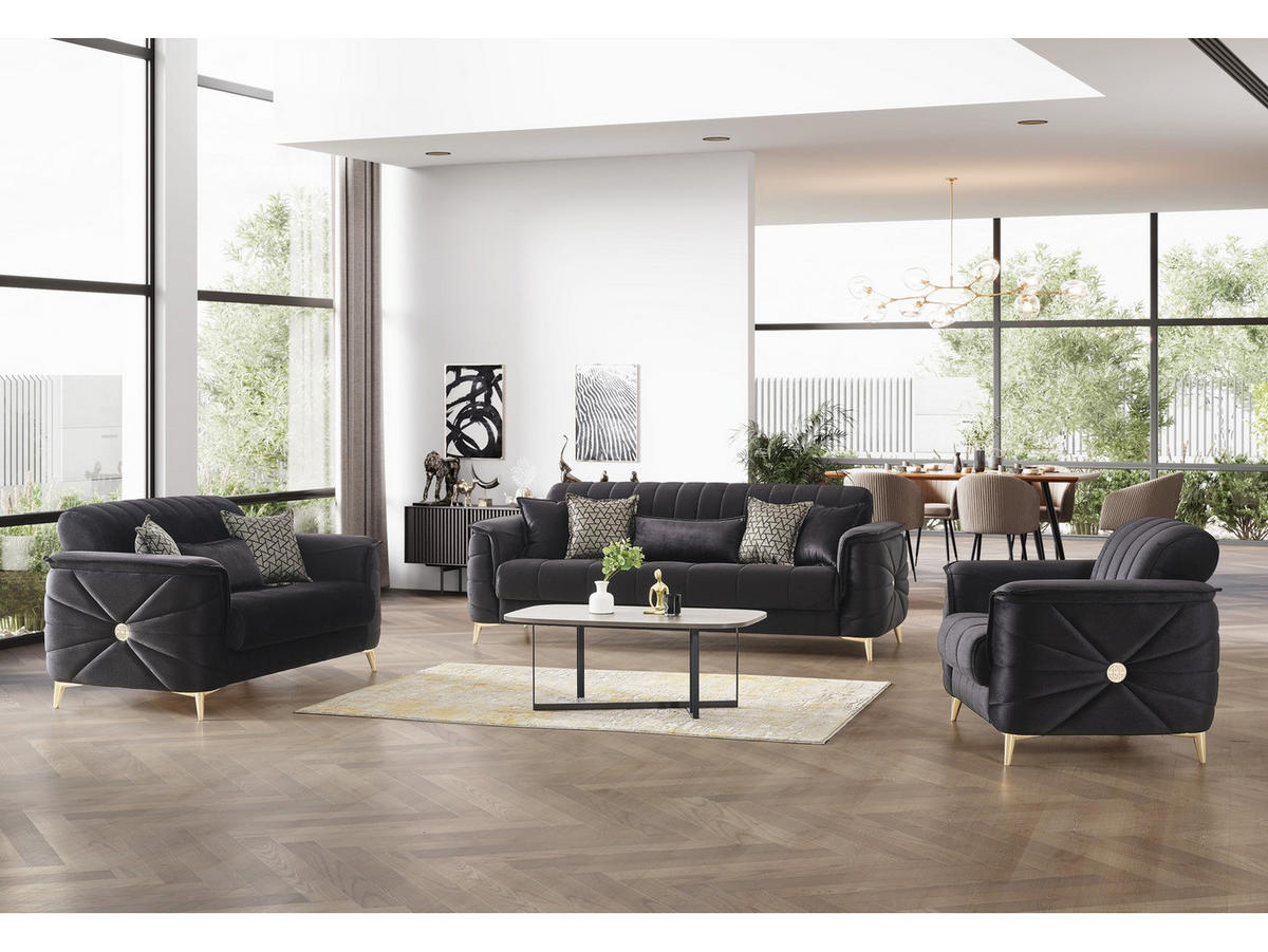 SITZGARNITUR Osorno, Schwarz Stellvariante 2+2+1 - Schwarz, Holzwerkstoff/Kunststoff (170/80/100cm)