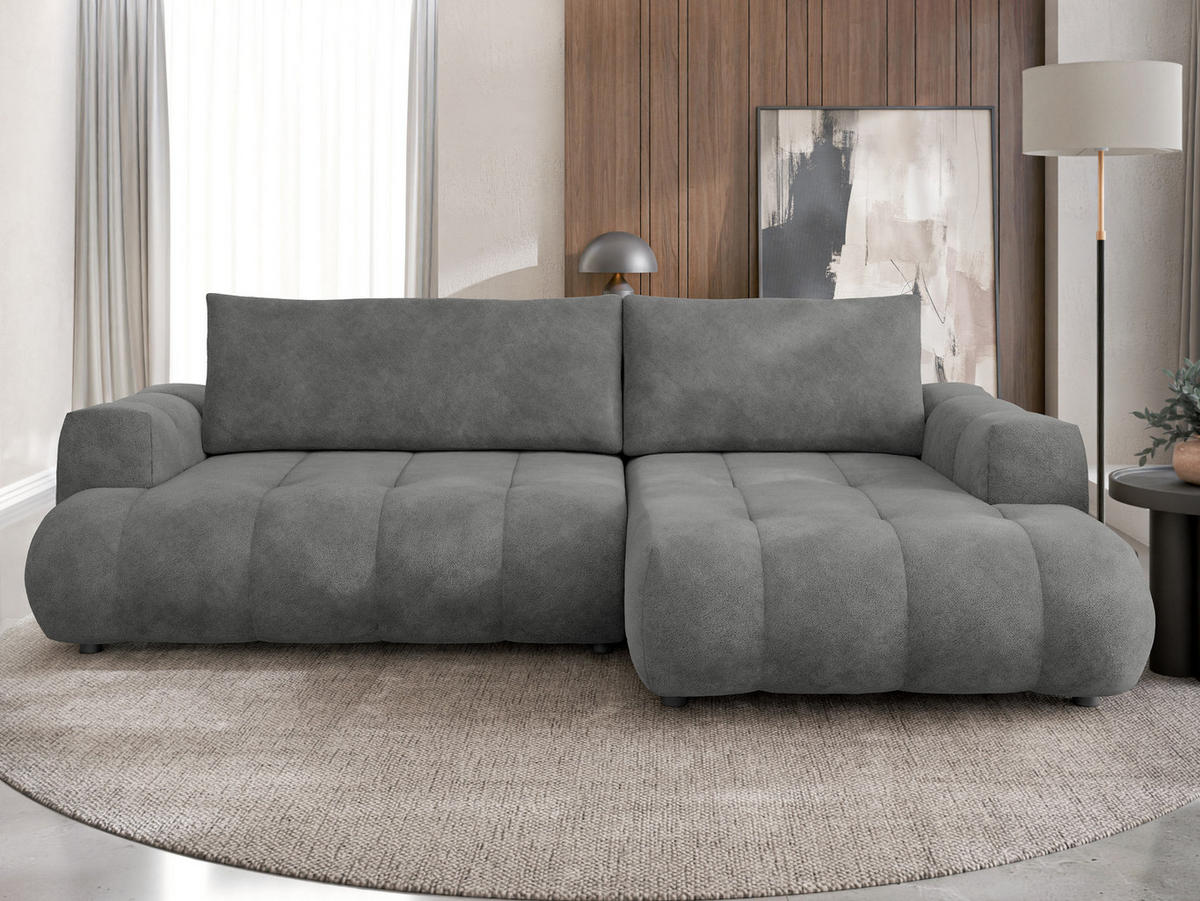 ECKSOFA Haiti, Seite: Rechts 2R+LC - Schwarz/Grau, Holz/Textil (276/156cm) - MIRJAN24
